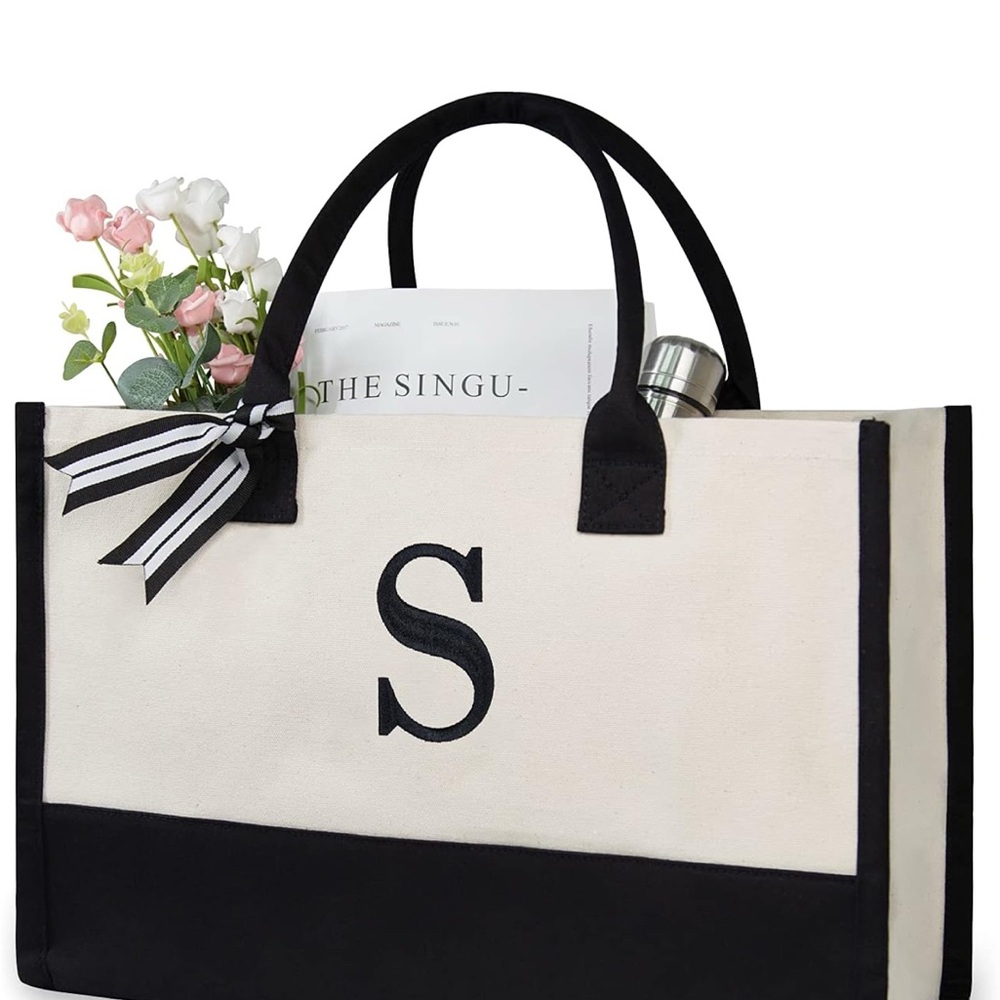 Chic Monogrammed Letter “S” Black and White Tote Bag